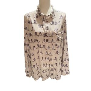 Anthropologie Beach Lunch Lounge Button Down Owl Print Shirt Size 1X